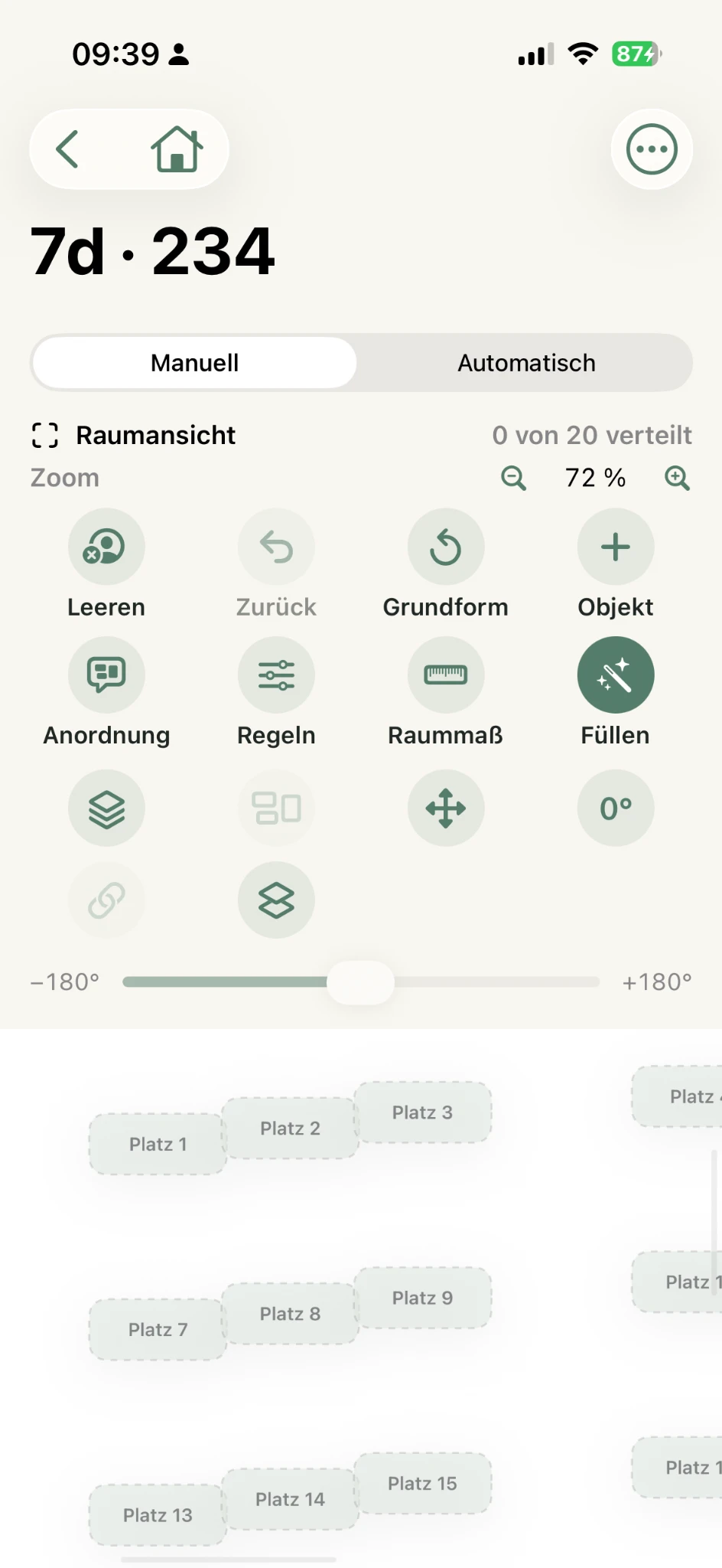 SitzPlan: Originalansicht des Raumplans in der Testversion