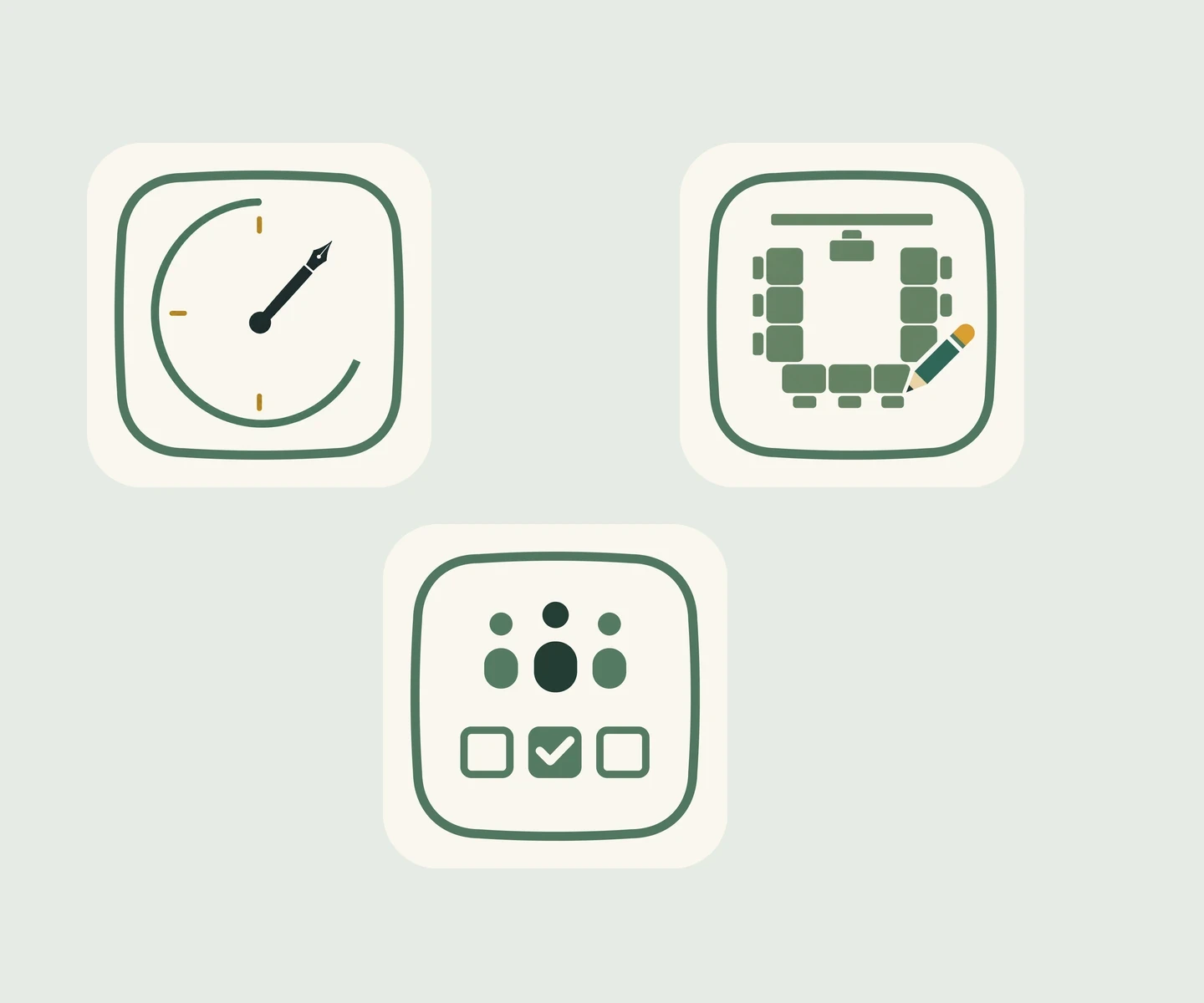 Die Original-App-Icons von ZeitStift, SitzPlan und SchulKram